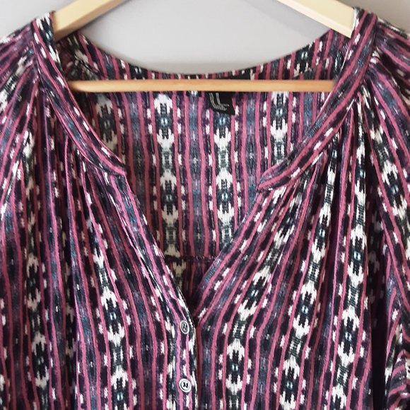 🌞 Forever 21 Women's Boho Southwest Flowy Top Blouse | Size Medium - Picture 5 of 12
